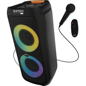 Majority P300 Party Speaker – 300W Krachtig Geluid – Bluetooth & Karaoke – 8 Uur Speeltijd – Ingebouwde Lichtshow