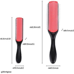 Allecto plus - 2 stuks haarborstel met zwarte handgreep en rood rubberen kussen | Biologische haarborstel zonder trekken voor dames, heren en kinderen | Ontwarrende borstel voor krullend haar | Unieke professionele ontwarrende borstel met 9 rijen