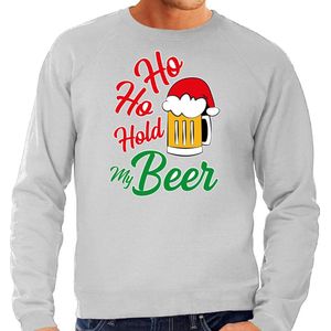 Ho ho hold my beer foute Kerstsweater / Kerst trui grijs voor heren - Kerstkleding / Christmas outfit L