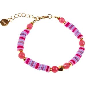 Polymeerklei Armband Dames - Verguld RVS - Roze-Lila Armband - Kralen Armband - Verstelbaar Armband