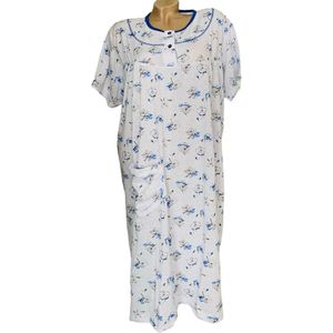 Dames katoenen nachthemd korte mouw XL wit/blauw