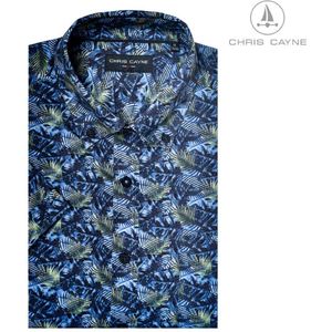 Chris Cayne heren overhemd - overhemd heren - maat XXL/3XL - kleur blauw/groen - korte mouwen - geprint shirt - borstzak - button down kraag - grote maten