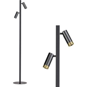 Vloerlamp Miller | 2 lichts | zwart | metaal | 150 cm hoog | Ø 25 cm voet | staande lamp / vloerlamp | modern / sfeervol design