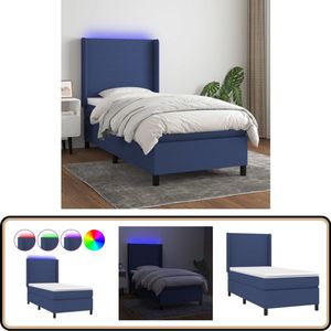 vidaXL Boxspring - 100x200 cm - Blauw - Inclusief LED Boxspring Bed - Led Bed Frame - Pocketveer Matras - Slaapcomfort - Blue Bedroom Furniture