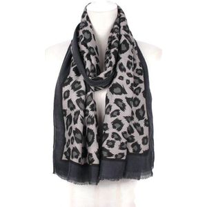 Beige met antraciet luipaard print dames sjaal met jacquard in katoen met viscose - 85 x 180 cm