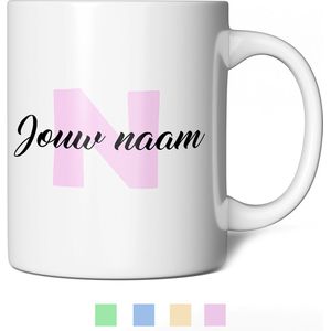 Mok met eigen naam - Roze koffiemok - Mokken / Beker met naam of tekst - Gepersonaliseerde mok - Mokken set - 350ml