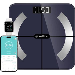 Weegschaal - Personenweegschaal Bluetooth Zwart - Lichaamsvet BMI Spiermassa Eiwitten BMR Skeletspieren Botgewicht Smart Digitale Weegschaal met App