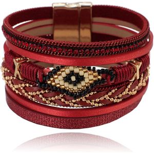 Rode dames armband met kristal en goudkleurige details