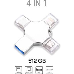 4 in 1 Flash Drive - 512GB - Zilver - USB-C USB 3.0