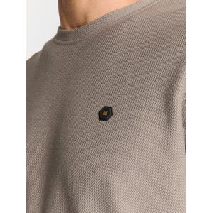 No Excess - Shirt - Taupe/Zwart - Halve Mouw - Ronde Hals - Effen