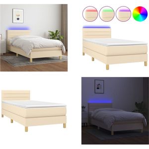 vidaXL Boxspring met matras en LED stof crèmekleurig 80x200 cm - Boxspring - Boxsprings - Bed - Slaapmeubel