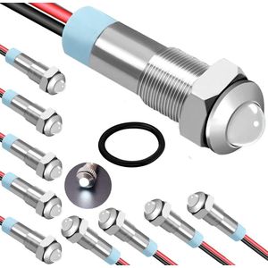 10 stuks 12-24 v 6 mm 1/4 inch DC LED Indicator Metaal Wit Led Panel Controle voor Van Boot en Andere Universele Voertuigen