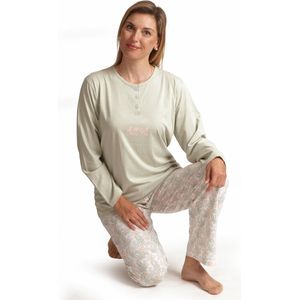 Dames Pyjama Katoen - Green Flower - Maat L