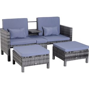 Outsunny Tuinbankset lounge 3-delig Tuinset tuinmeubelen met sofa krukje kussens 860-054