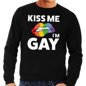 Kiss me i am gay sweater zwart voor heren - Gay pride kleding S