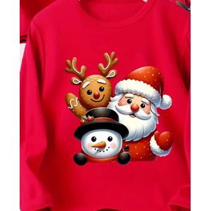 kerst T-shirt lange mouw kinderen kerstman, sneeuwpop en hertje maat 104/110