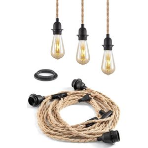 DIY Retro Twine Rope Cable Chandelier Kit - 3st E27 sockets - met schakelaar - 75m kabellengte - voor woonkamer slaapkamer