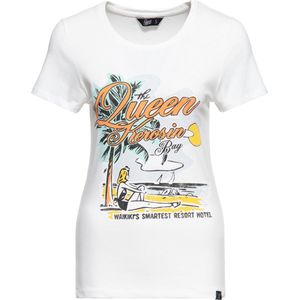 Queen Kerosin Damen Print T-Shirt Queens Bay Offwhite-XL
