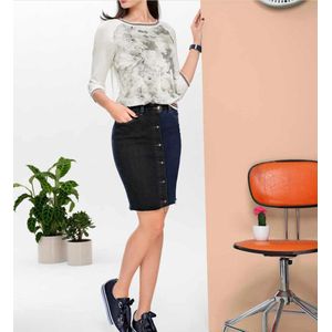 Denim Rok van Duitse modehuis Heine, Donkerblauw-Zwart, Maat 36