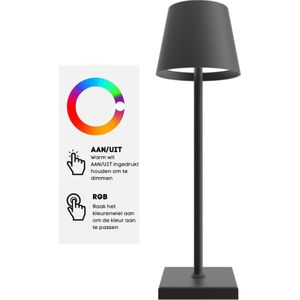 Oplaadbare RGB Tafellamp - Zwart - Oplaadbaar Lampje met RGB Verlichting - Touch Schakelaar - Nachtlamp - Bureau Lamp