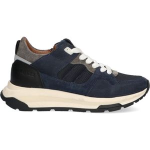 Braqeez 424970-129 Jongens Lage Sneakers - Blauw/Grijs/Zwart - Leer - Veters