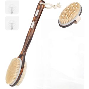 Goodivery ® - Dry Brush - Lange Steel Badborstel - Rugscrubber voor Onder de Douche - Lichaamsborstel - Droogborstel - Rugwastafel - Hout - Lange Steel - Dubbelzijdige Borstelkop