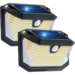 Buitenverlichting met bewegingssensor - 202 leds - 3 modi - 270° groothoek - tuinverlichting op zonne-energie - IP65 waterdicht - voordeur garage hek (2 pack) Buitenverlichting