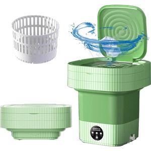 Opvouwbare Mini-wasmachine 10 liter - Draagbare Campingwasmachine - Klein formaat 10 W - 3 Modi - Automatische Reiswasmachine - Voor kleine kleding en ondergoed - Groen