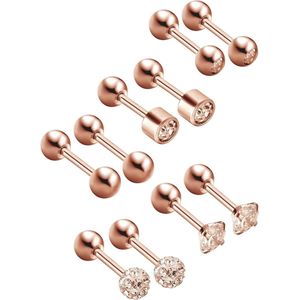 5 paar ronde bolvormige oorstekers van roestvrij staal met zirkonia - set van 5 (roze goud) .