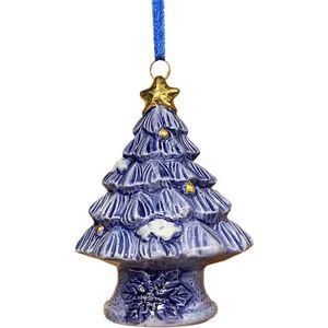 Kerstboom hanger Hollands Delftsblauwe kerstboom met goudkleurige ballen