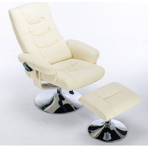 Merax Massagestoel met PU-Lederen Bekleding en Voetenbank - 5-Punts Massagefunctie met Verwarming - Verstelbare Rugleuning tot 135° - Voor Woonkamer en Slaapkamer - Beige