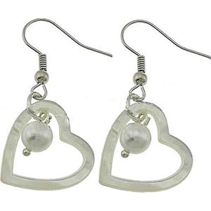 Zoetwater parel oorbellen met parelmoer Pearl Heart Shell - oorhangers - echte parels - sterling zilver (925) - wit - hart