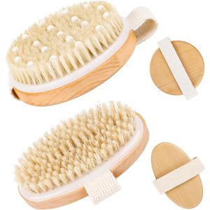 Massage Borstel - 2 Stuks Lichaamsborstel - Cellulite Droogborstel - Vegan - Natuurlijke Haren - Badborstel - Droogborstel - Massage Borstel - Droogmassage Borstel