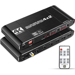 NÖRDIC SGM-156 HDMI switch 4 naar 2 Audio Extractor en ARC - 4K 2K in 60Hz - 18Gbps - Zwart