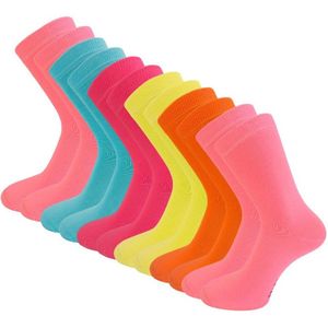 12 paar Damessokken - SQOTTON - Neon - Maat 39-42