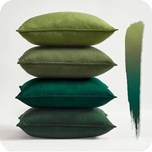PromoHome Set van 4 fluwelen 40x40 cm Groen kussenslopen, decoratieve sierkussens, bankkussens, met verborgen ritssluiting, voor bank, kinderen, slaapkamer