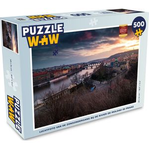Puzzel Luchtfoto van de zonsondergang bij de rivier de Moldau in Praag - Legpuzzel - Puzzel 500 stukjes