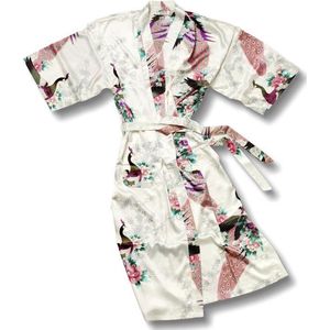 TA-HWA - Dames Kimono - met Pauw Motief - Wit - Maat L