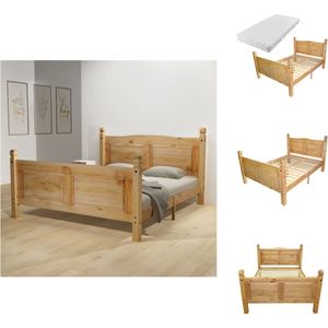 vidaXL Bed - Mexico Corona - Bruin - 162.5 x 216 x 112.5 cm - Massief grenenhout - vidaXL Matras - Wit - 160 x 200 x 17 cm - Drukontlastend en vochtabsorberend - Bed