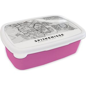 Broodtrommel Roze - Lunchbox - Brooddoos - Plattegrond - Spijkenisse - Nederland - 18x12x6 cm - Kinderen - Meisje