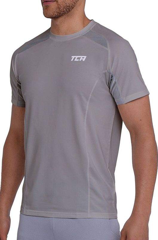 TCA QuickDry sportshirt heren korte mouw - Functioneel t-shirt - Sport shirt heren - Trainingsshirt ademend - Hardloopshirt heren - Fietsshirt - Licht Grijs, S