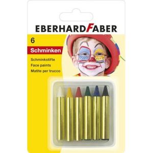 Eberhard Faber schminkstiften - set 6 kleuren op blisterkaart - wit, geel, rood, groen, blauw, zwart - EF-579106