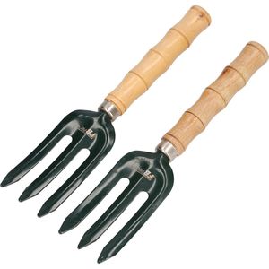 Mini spitvork - Set van 2 - Hark - Woelvork - Spade - Tuingereedschap - Handgereedschap - Gereedschap voor de tuin - Donkergroen