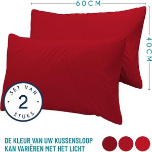 Kussensloop (Set van 2) – Rood Katoen - Voor Kussens 40 x 60 cm - 100% Jersey Katoen - Beddengoed Dubbel Bed Kussensloop - Kussenbeschermer - Bestendig en Hypoallergeen
