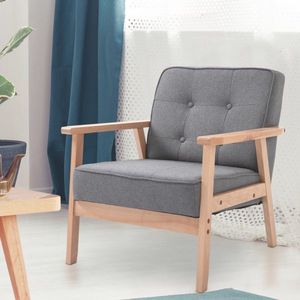 Individuele ovenlounge stoel gestoffeerde stoel met armleuningen houten frame linnen grijs 64,5 x 70 x 74 cm