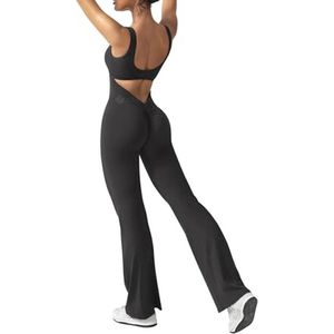 Vrouwelijke Flared Leg Jumpsuit - Slim Fit Bodysuit met Open Rug voor Yoga en Fitness