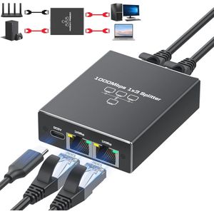LAN-splitter 1 naar 3 1000 Mbps Ethernet Splitter met Type-C Netsnoer