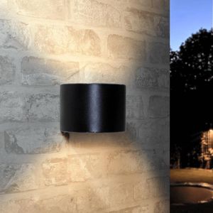 Solar wandlamp up down light 'Emme' - Ronde afwerking - Tuinverlichting geschikt voor de schutting - Zwart