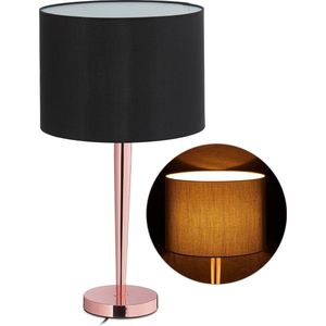 relaxdays tafellamp koper - schemerlamp groot - tafellampje E27 - nachtlamp zwart - rond