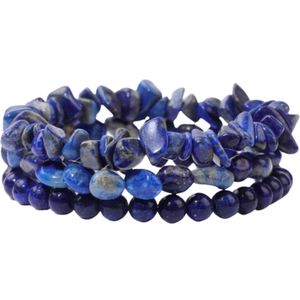 Marama - armbanden set Lapis lazuli - set van 3 - elastische armbanden - 17-20 cm - edelsteen -damesarmband - blauw
